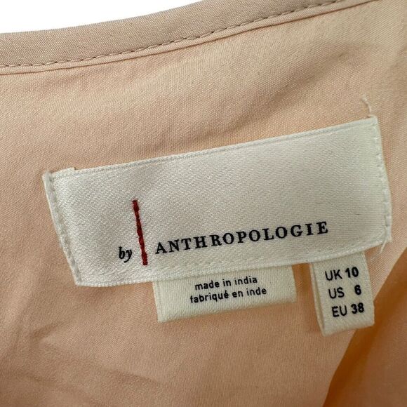 Anthropologie Top Sequin Ruffle Iridescent Blush Peachy Pink Size 6 Small Fun - Picture 6 of 8